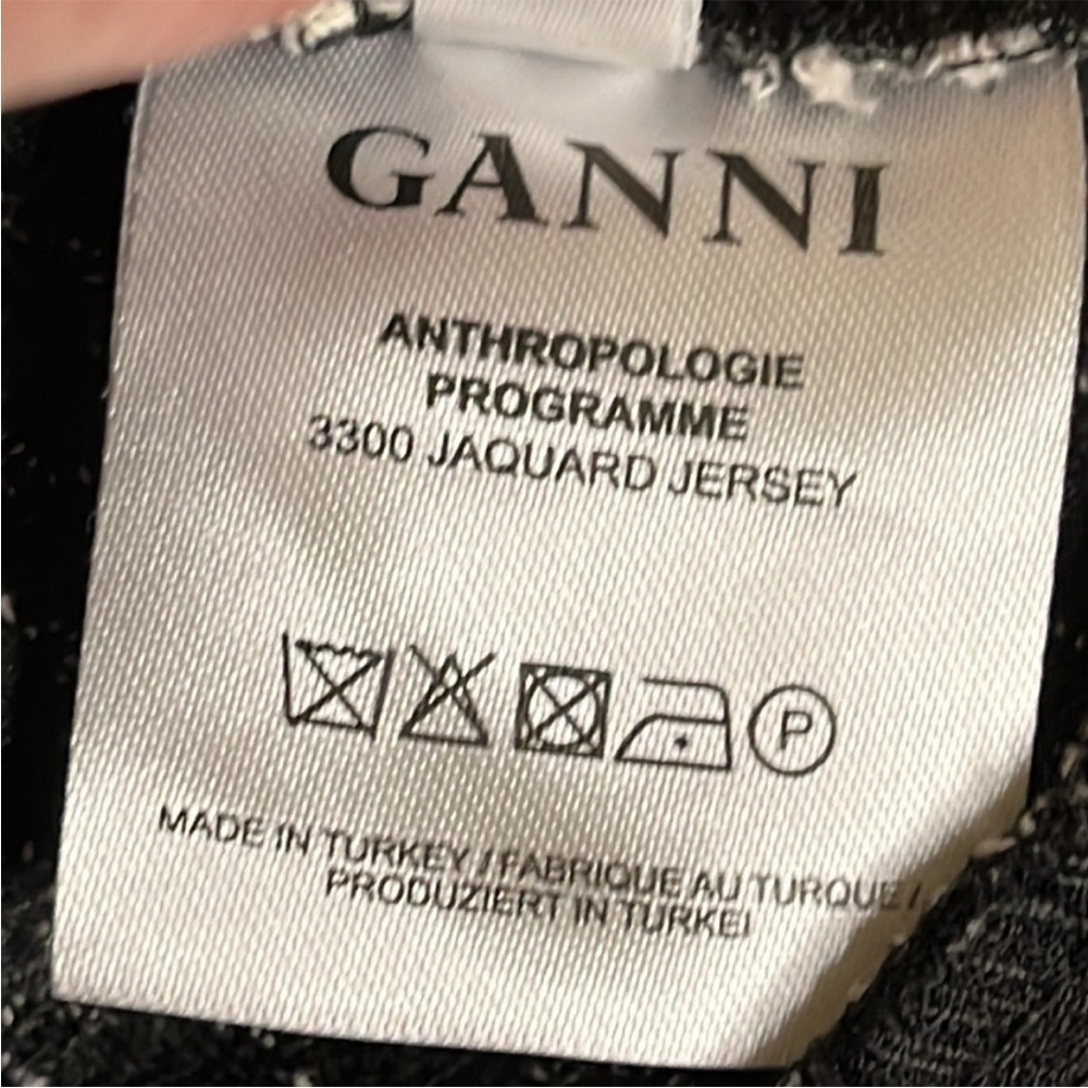 GANNI for Anthropologie textured pleated Black/Cream V-neck dress Large - Picture 9 of 9